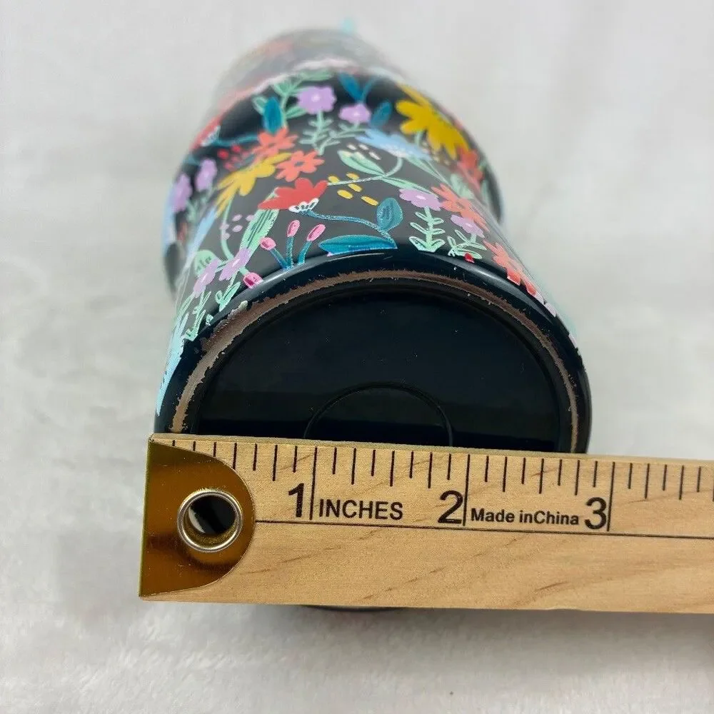40oz Insulated Tumbler W/ Handle Lid Straw Blue Floral Wildflower Colorful
